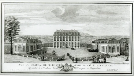Vue de la façade de la cour du château de Bellevue, vers 1750